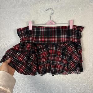 y2k grunge plaid fold over mini skirt